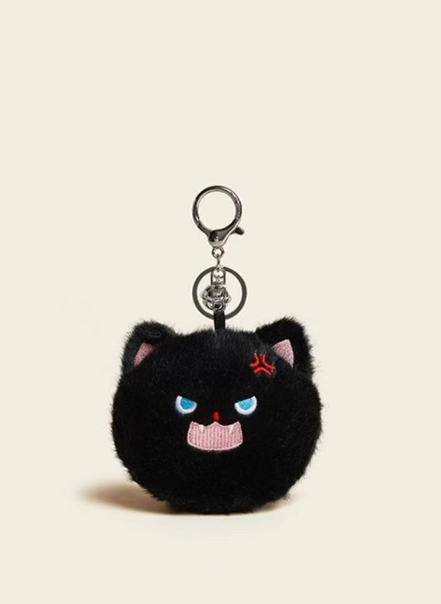 Plush Angry Bear & Cat Keychain – Cute Furry Bag Charm with Metal Clip for Backpacks, Handbags, Keys (White & Black)