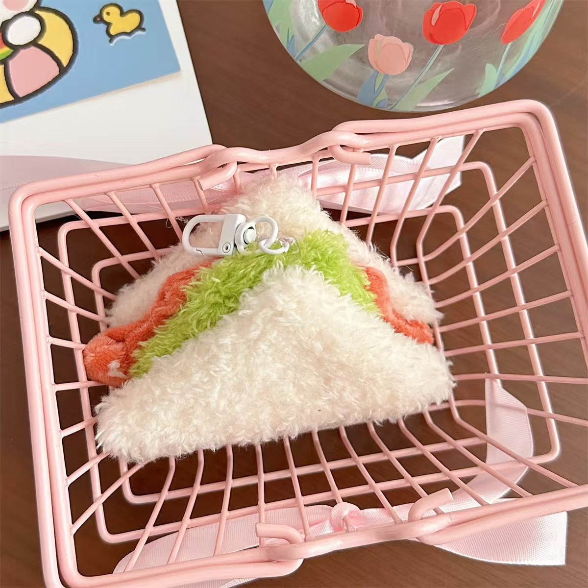 Kawaii Sandwich Plush Bag Charm – Cute Food Keychain for Backpacks, Purses & Gifts