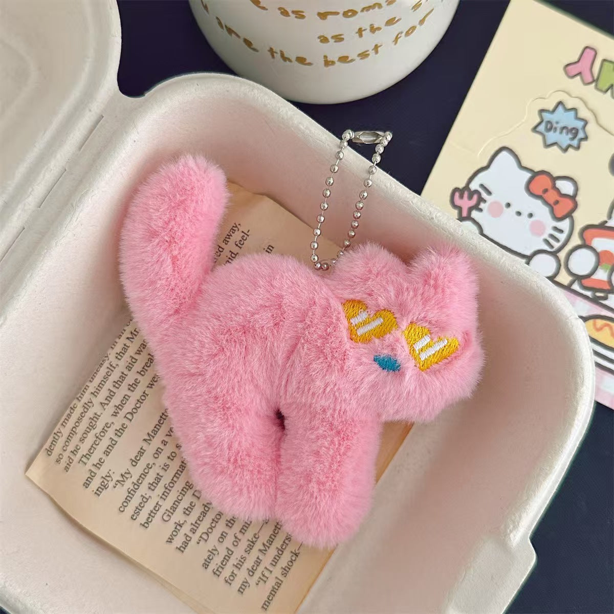 Plush Cat Keychain – Cute Furry Cat Bag Charm & Accessory | 5 Colors