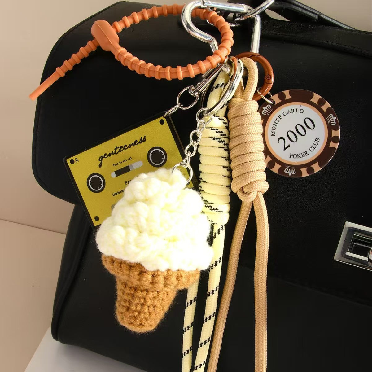 Handmade Crochet Ice Cream Keychain – Kawaii Bag Charm & Backpack Accessory