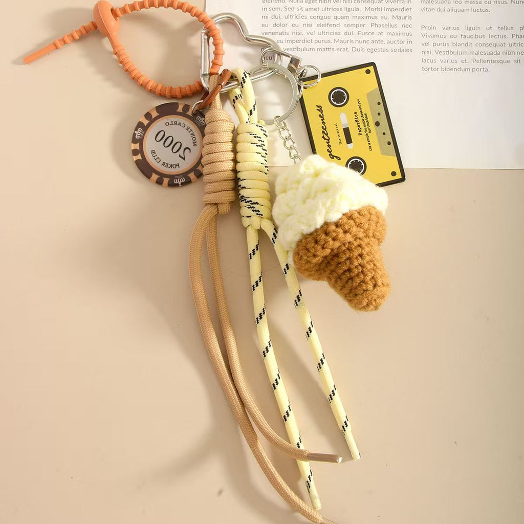 Handmade Crochet Ice Cream Keychain – Kawaii Bag Charm & Backpack Accessory