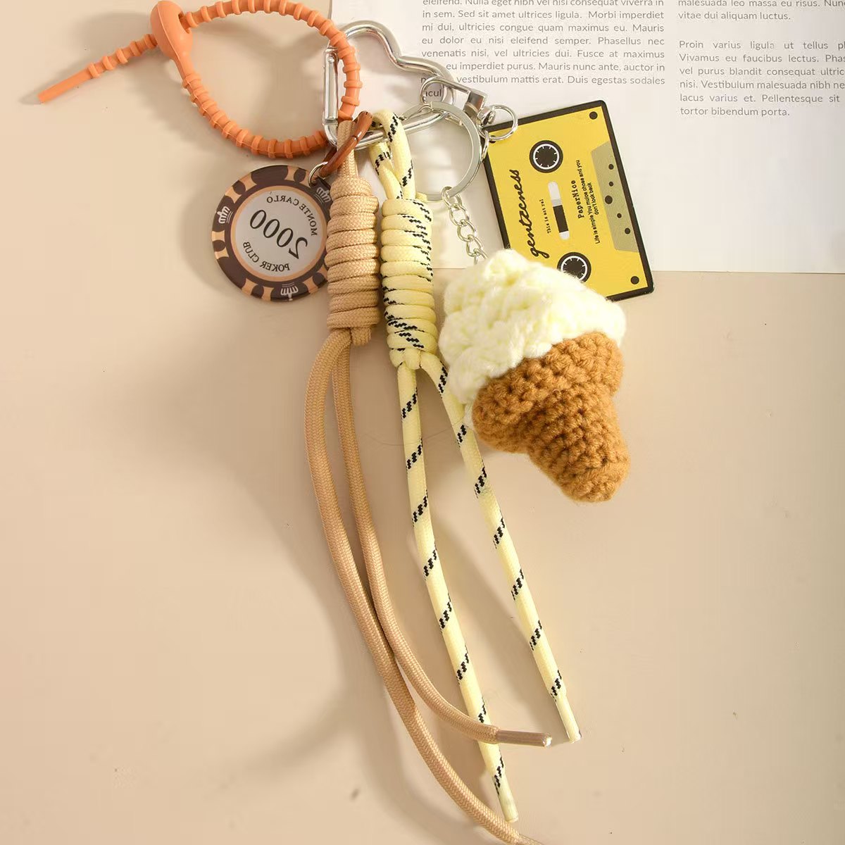 Handmade Crochet Ice Cream Keychain – Kawaii Bag Charm & Backpack Accessory