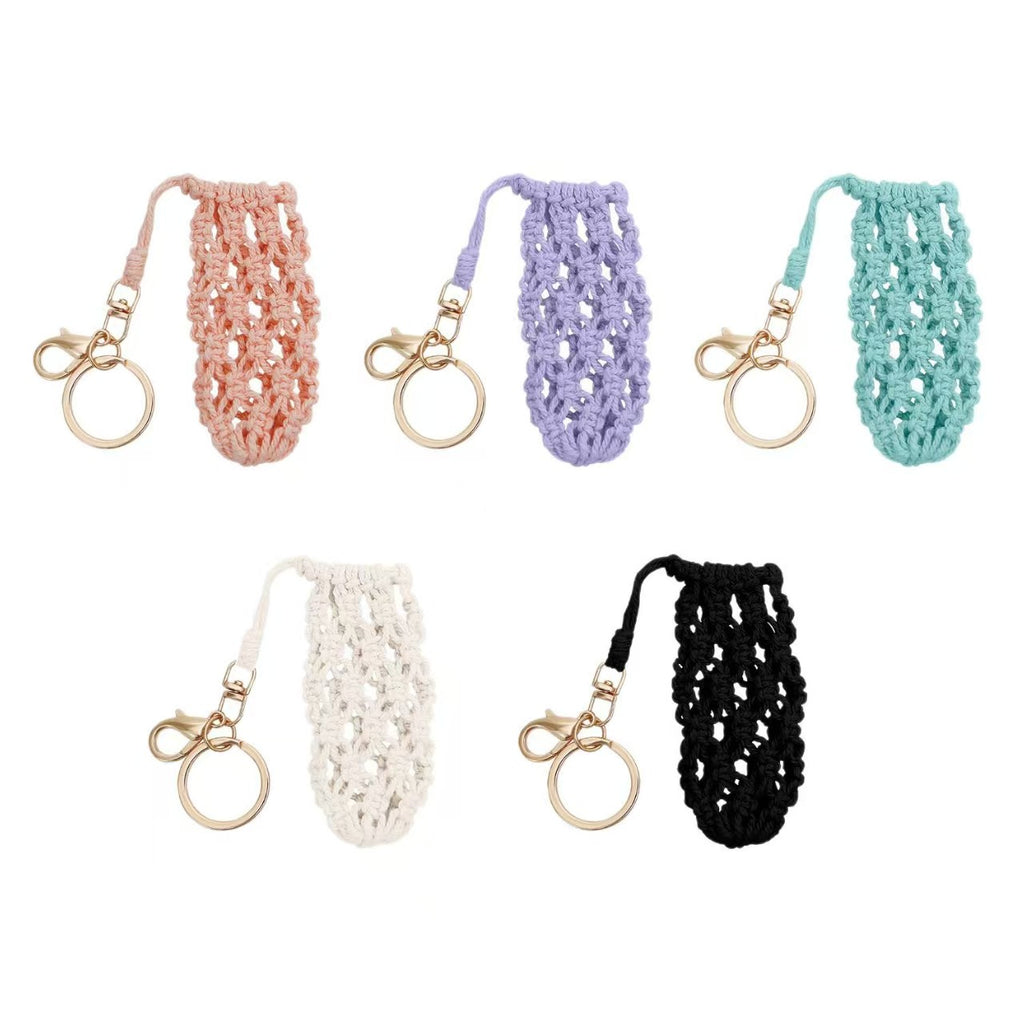 Mini Crochet Keychain Bag Holder – Handwoven Mesh Pouch with Keyring & Lobster Clasp for AirPods, Lipstick, Coins – Multiple Colors