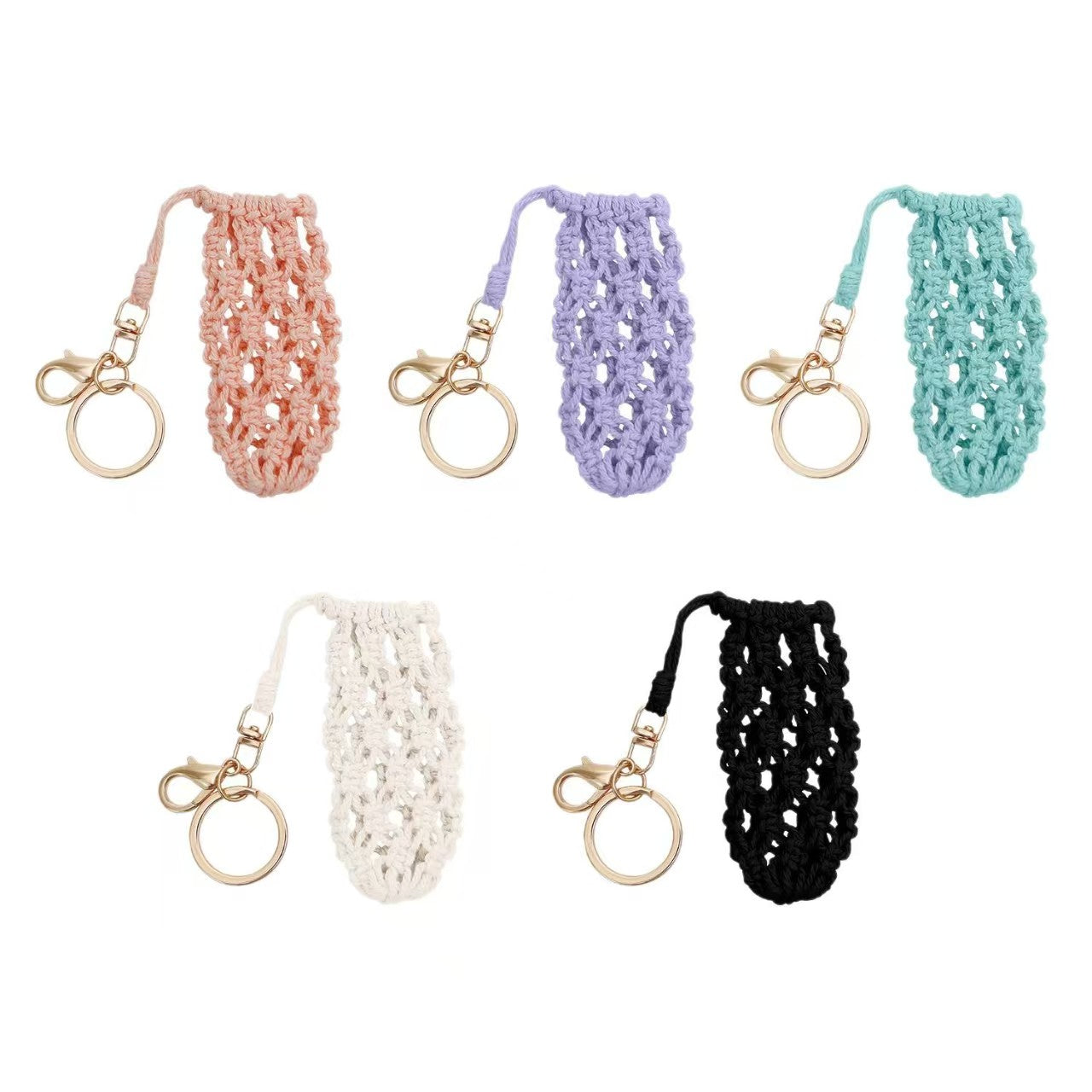 Mini Crochet Keychain Bag Holder – Handwoven Mesh Pouch with Keyring & Lobster Clasp for AirPods, Lipstick, Coins – Multiple Colors