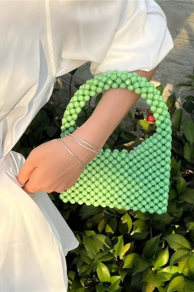 Beaded Handbag for Women – Chic Acrylic Bead Purse in Yellow, Green, Blue, Black, and Silver – Vintage-Inspired Shoulder Bag