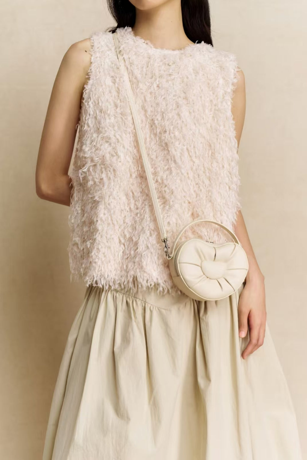 Heart-Shaped Puff Mini Crossbody Bag – Cute Plush Design in Pink, Yellow & Cream | Small Shoulder & Handbag