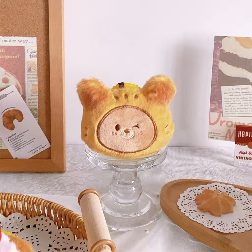 Cute Bear Bread Plush Bag Charm – Soft Mini Coin Purse & Keychain for Girls