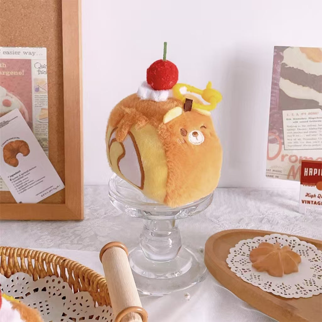 Cute Bear Dessert Plush Bag Charm – Mini Bread Roll Purse with Keychain Clip, Kawaii Accessory for Bags & Backpacks