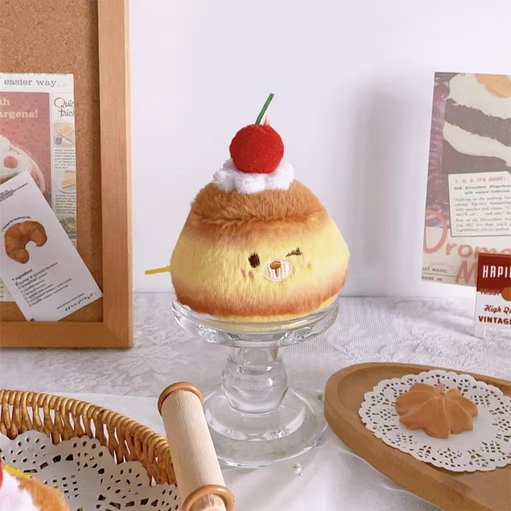Plush Bear Dessert Bag Charm – Cute Pudding & Cake Keychain Accessory for Handbags, Backpacks, and Gifts