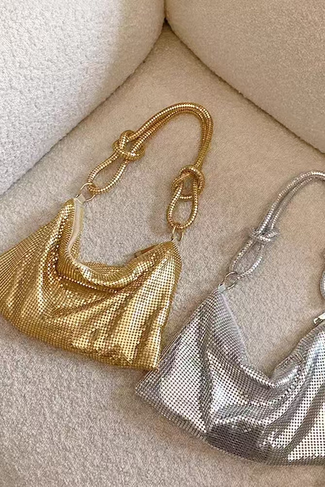 Knot Handle Metallic Mesh Hobo Bag – Shimmering Gold & Silver Evening Shoulder Purse