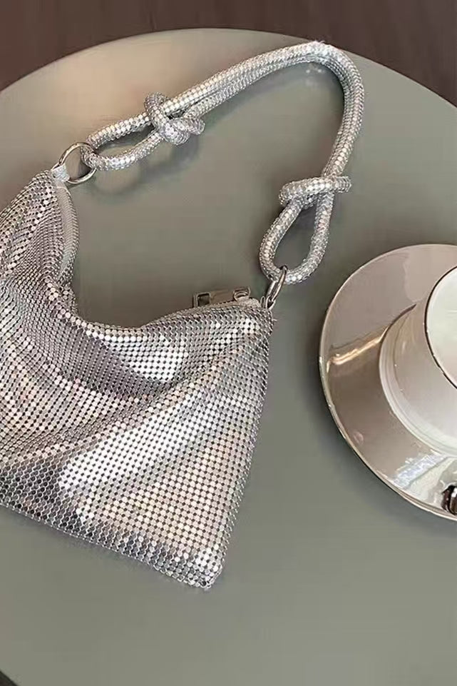 Knot Handle Metallic Mesh Hobo Bag – Shimmering Gold & Silver Evening Shoulder Purse