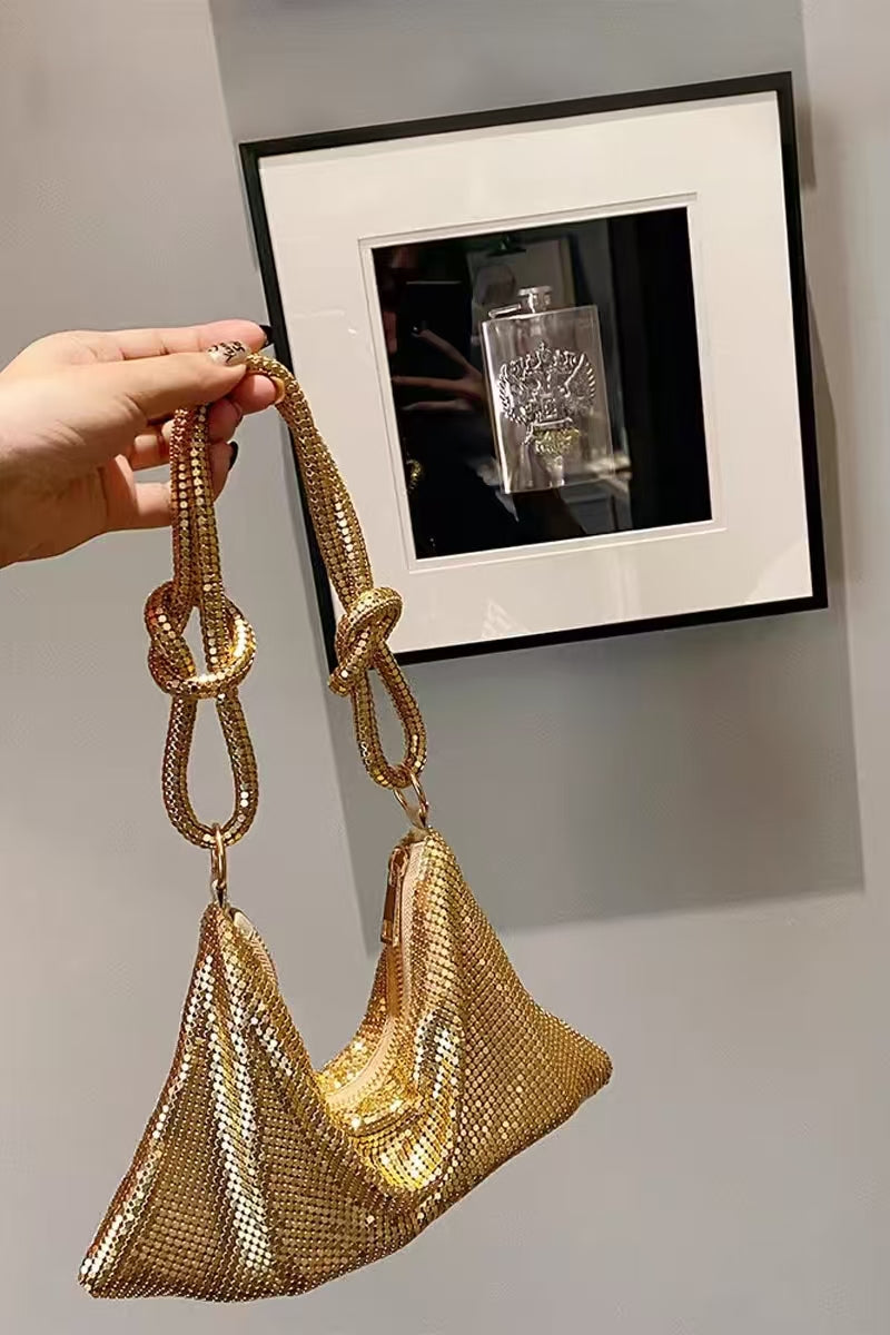 Knot Handle Metallic Mesh Hobo Bag – Shimmering Gold & Silver Evening Shoulder Purse