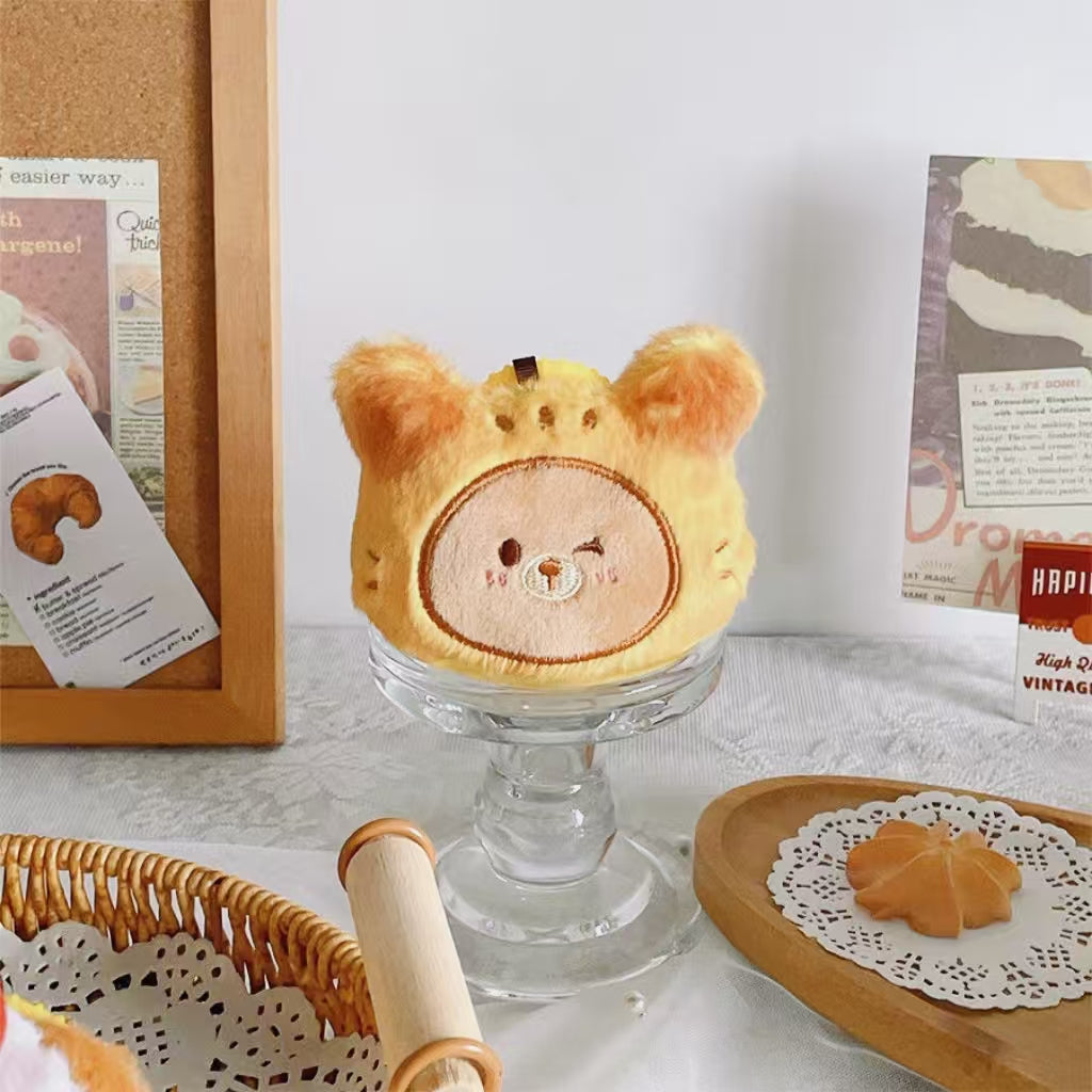 Cute Bear Bread Plush Bag Charm – Soft Mini Coin Purse & Keychain for Girls