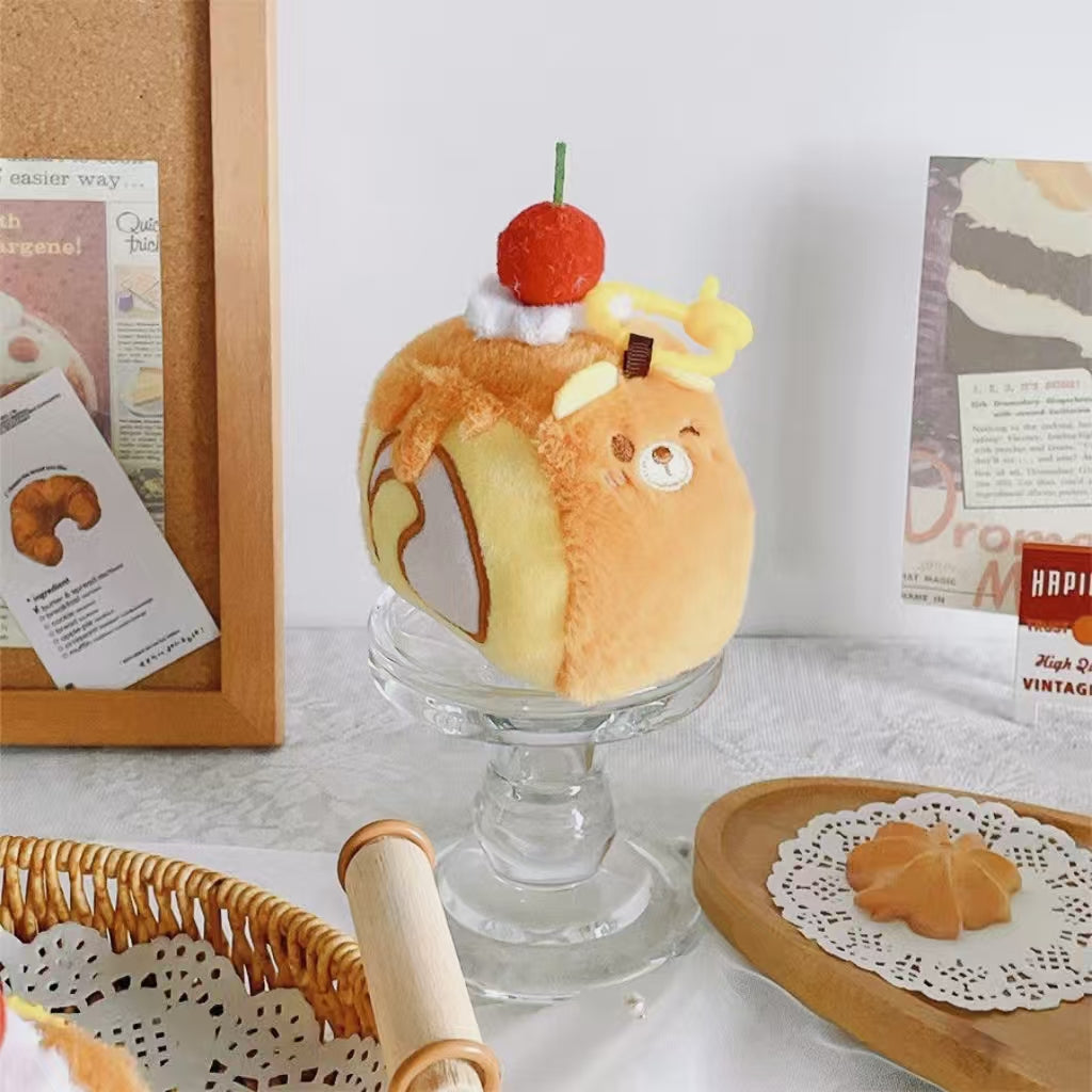 Cute Bear Dessert Plush Bag Charm – Mini Bread Roll Purse with Keychain Clip, Kawaii Accessory for Bags & Backpacks