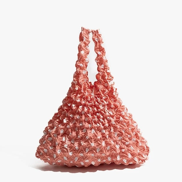 Stretch Net Tote Bag – Hand-Knotted Terylene Mesh in Red, Purple, Green, Blue | Lightweight, Foldable, Eco-Friendly