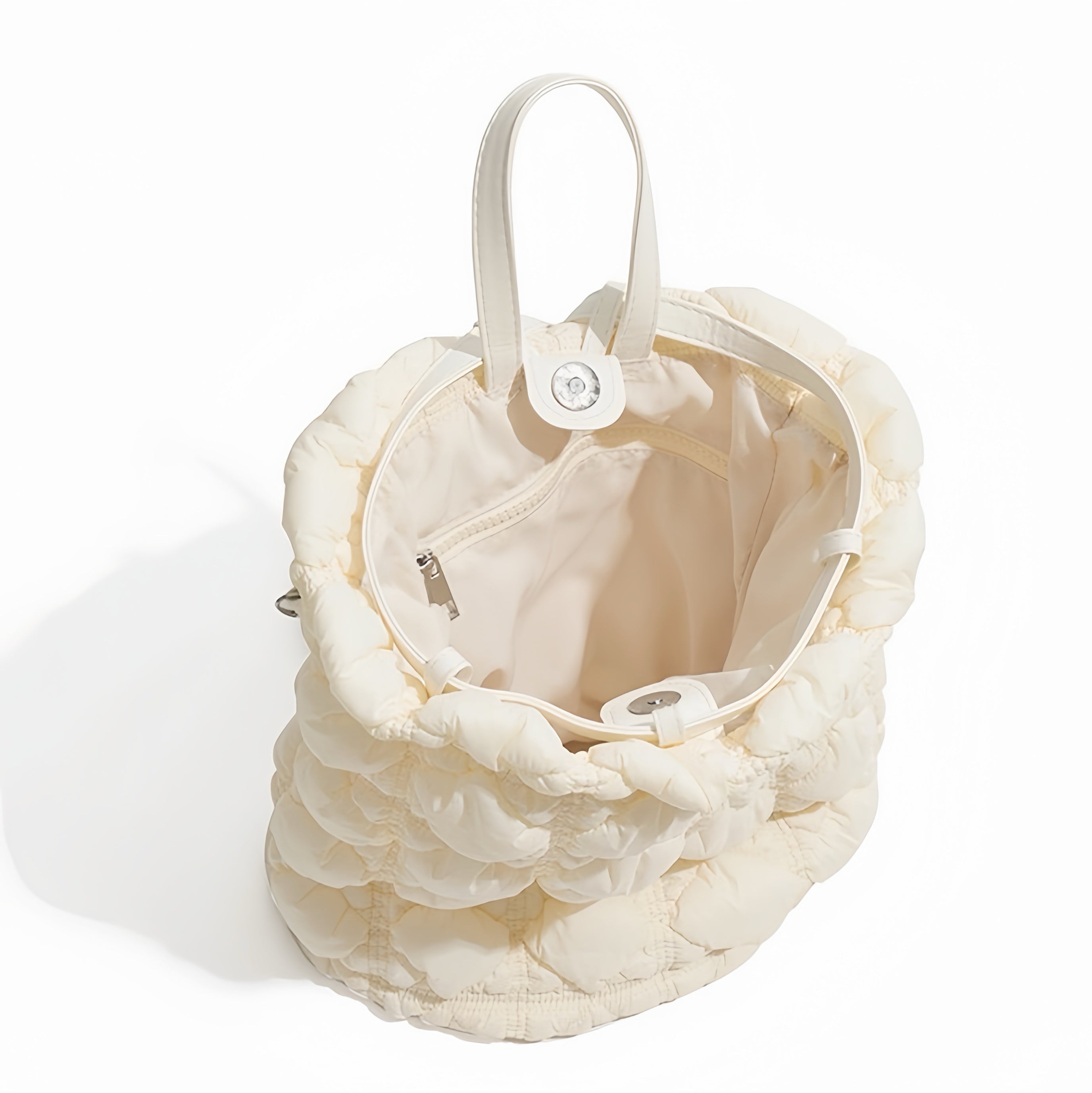 Quilted Puff Backpack – Lightweight Drawstring Bag in Black, White & Silver | Fashion Padded Travel Backpack