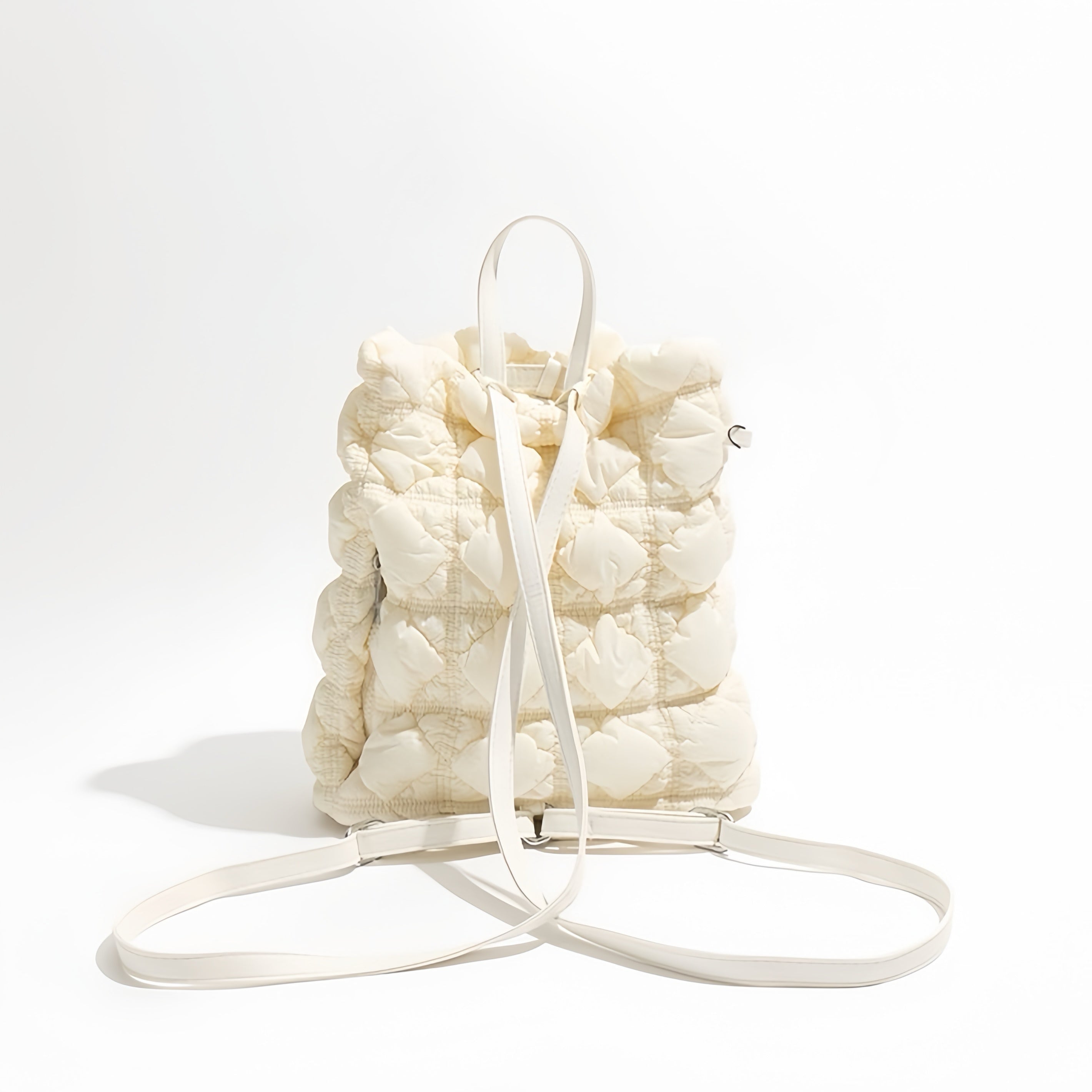 Quilted Puff Backpack – Lightweight Drawstring Bag in Black, White & Silver | Fashion Padded Travel Backpack
