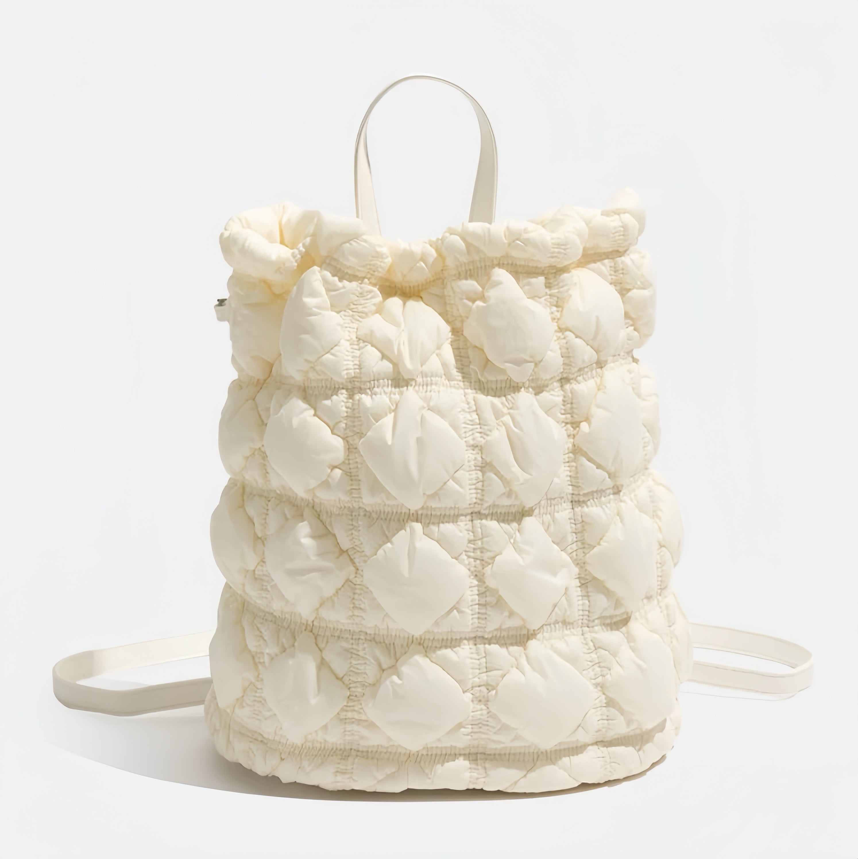 Quilted Puff Backpack – Lightweight Drawstring Bag in Black, White & Silver | Fashion Padded Travel Backpack