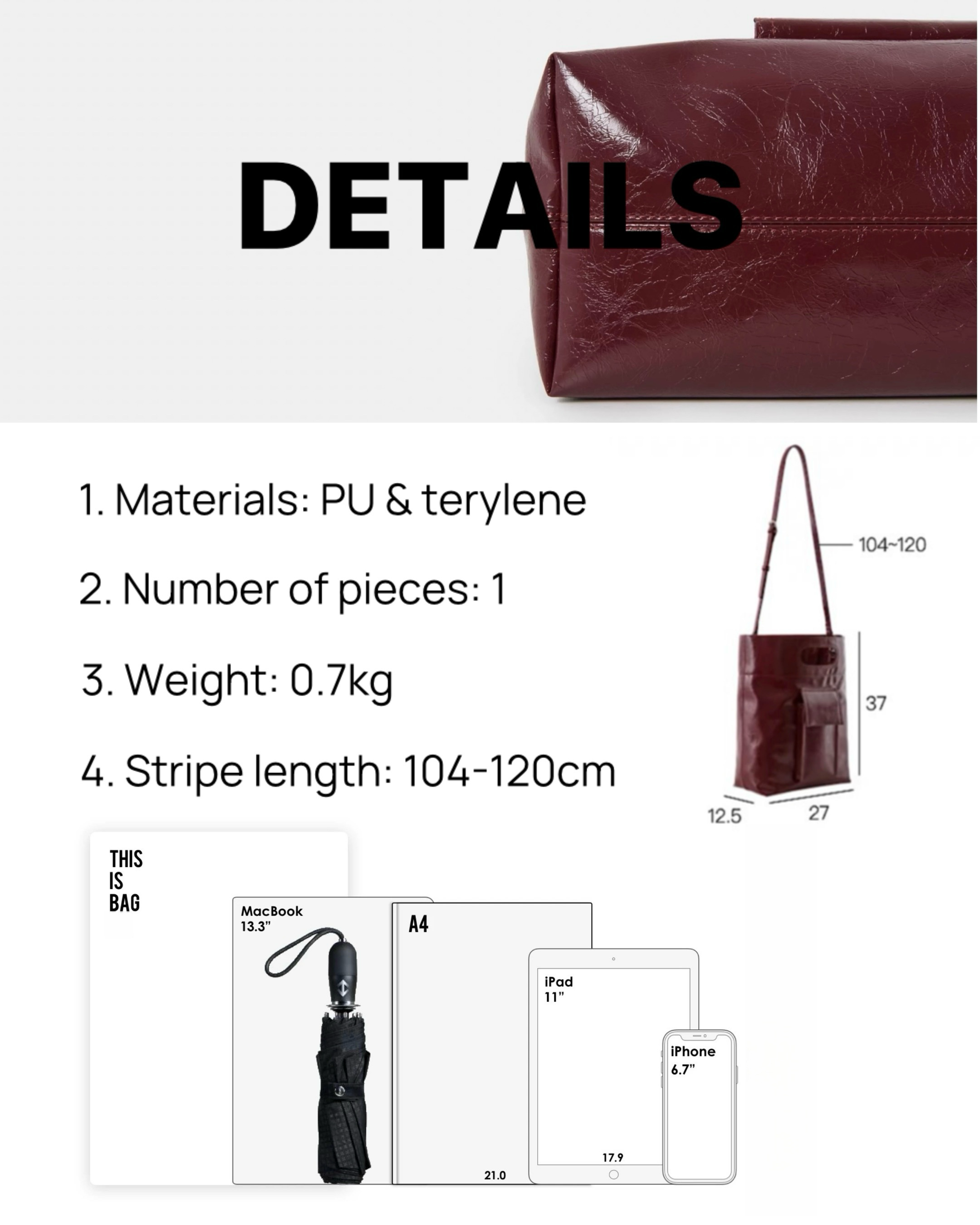 Burgundy Structured Leather Tote – Convertible Crossbody Shoulder Bag with Cutout Handle | Minimalist City Bag