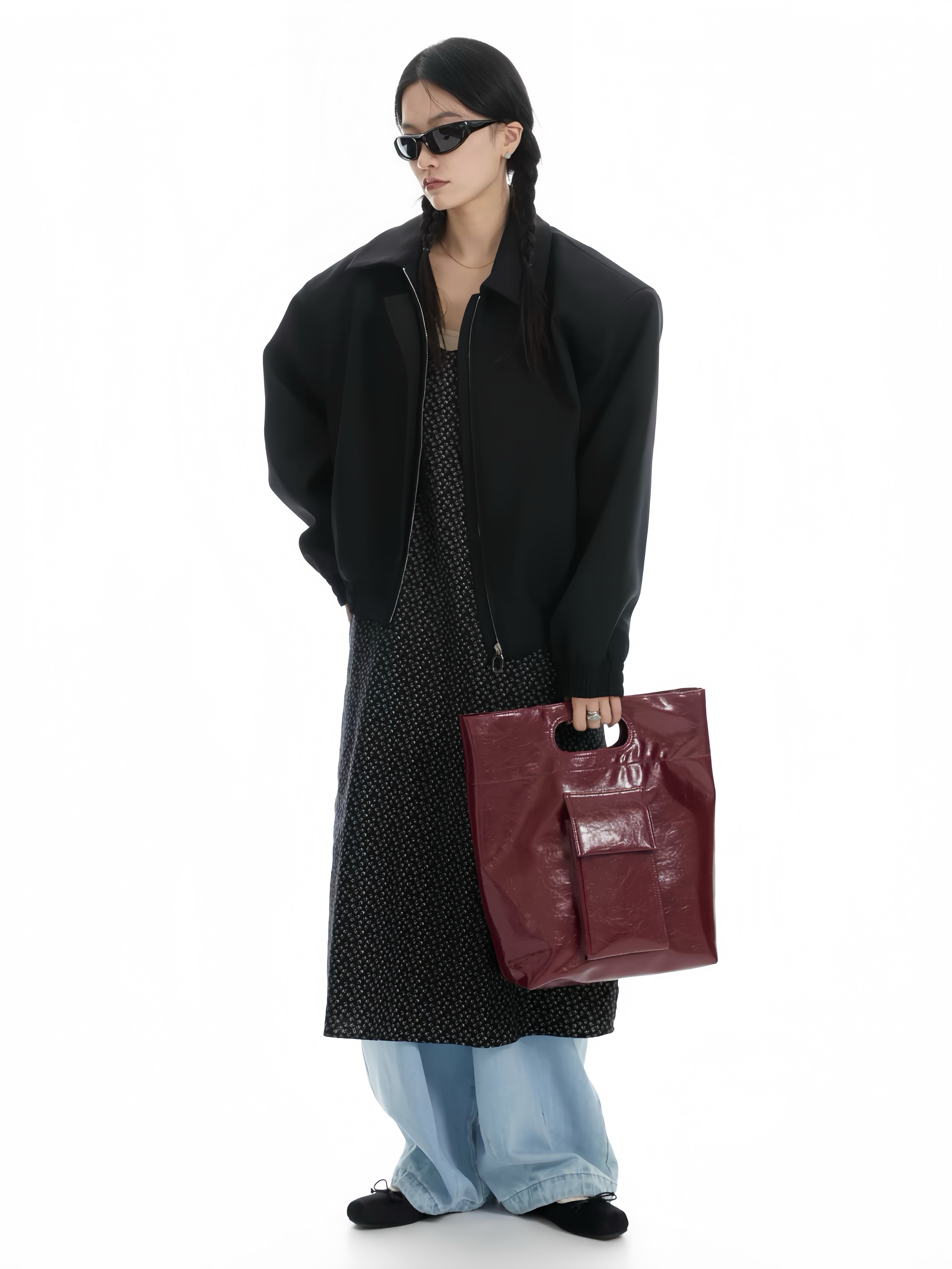 Burgundy Structured Leather Tote – Convertible Crossbody Shoulder Bag with Cutout Handle | Minimalist City Bag