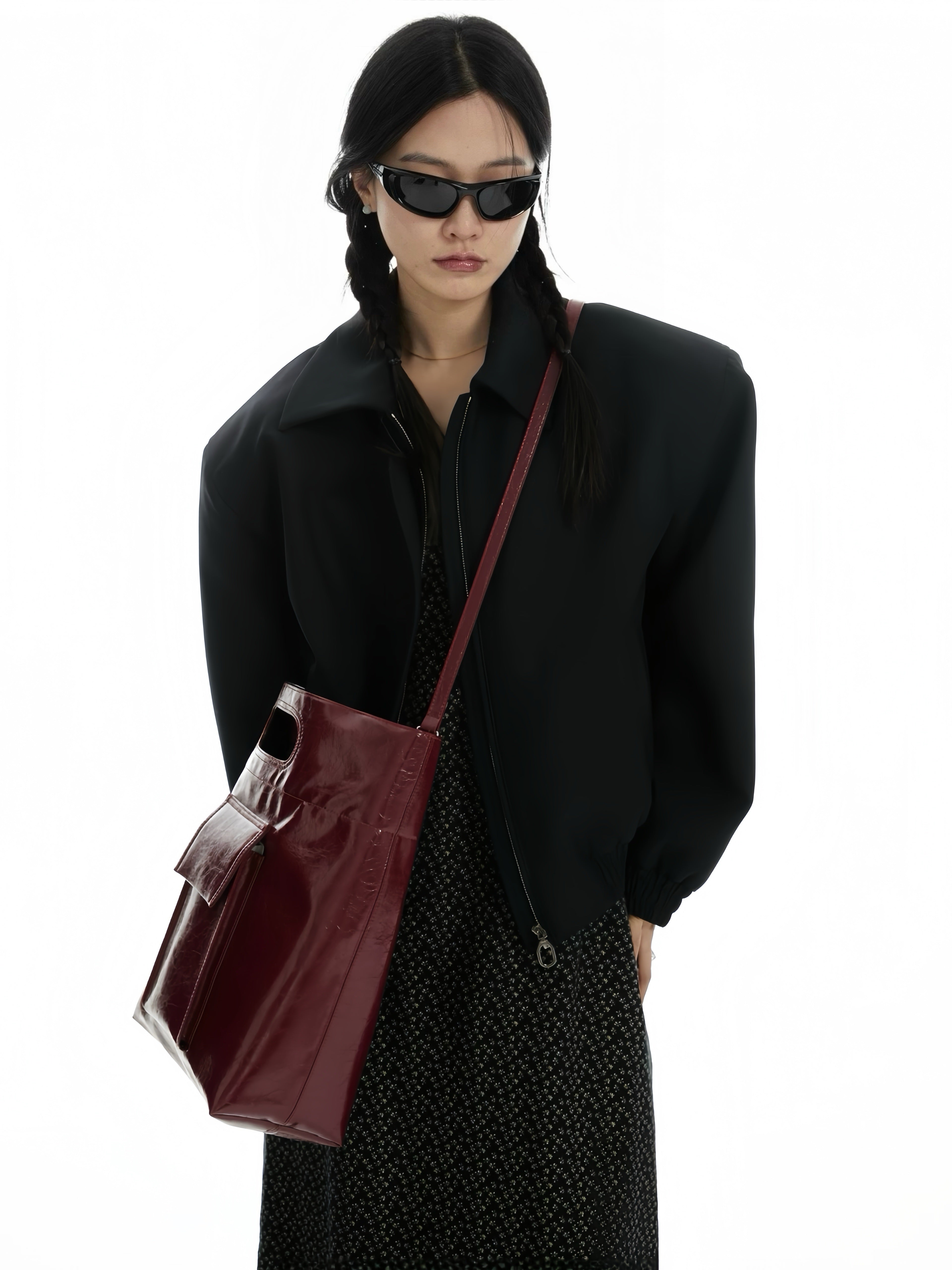 Burgundy Structured Leather Tote – Convertible Crossbody Shoulder Bag with Cutout Handle | Minimalist City Bag