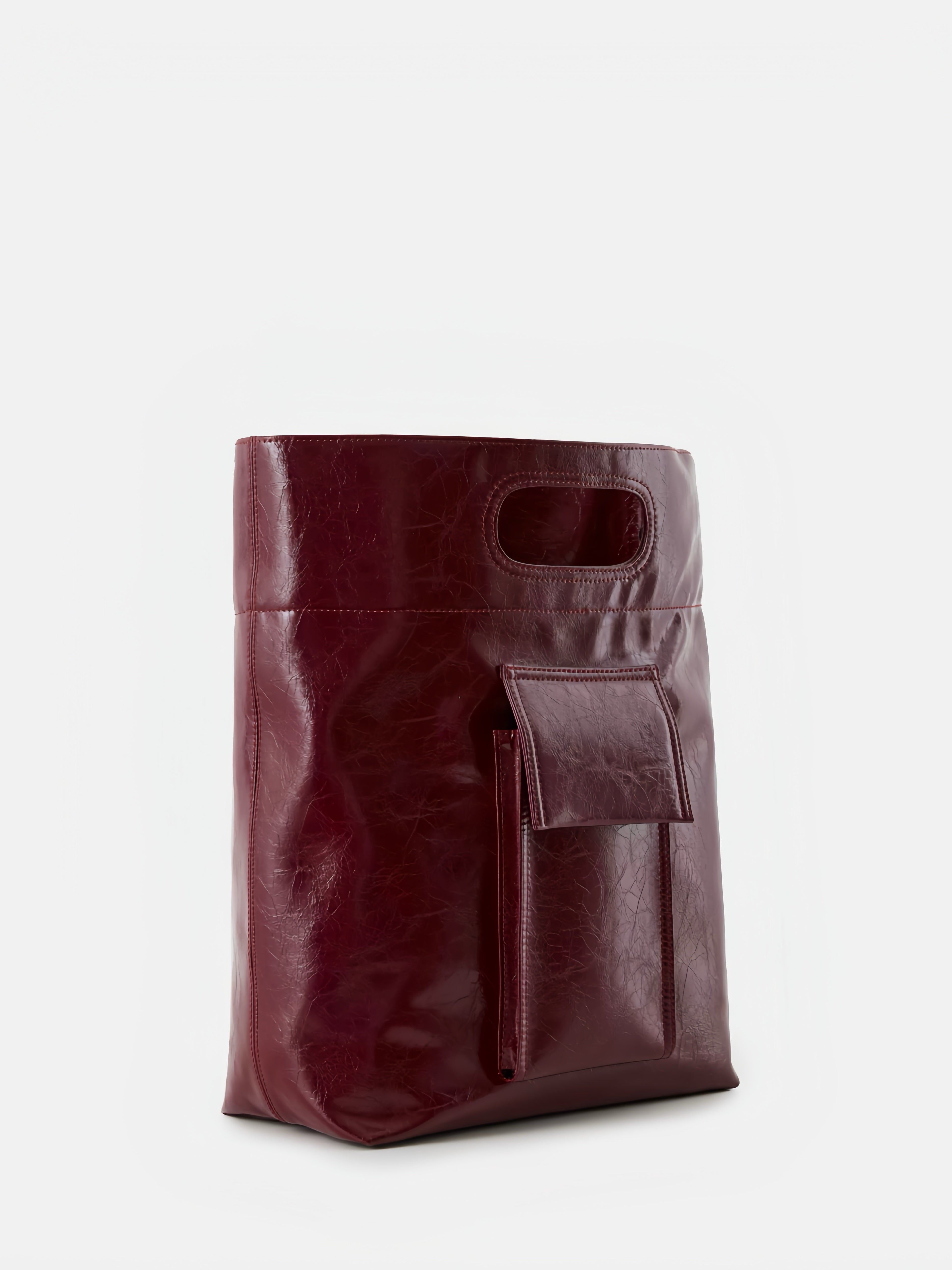 Burgundy Structured Leather Tote – Convertible Crossbody Shoulder Bag with Cutout Handle | Minimalist City Bag