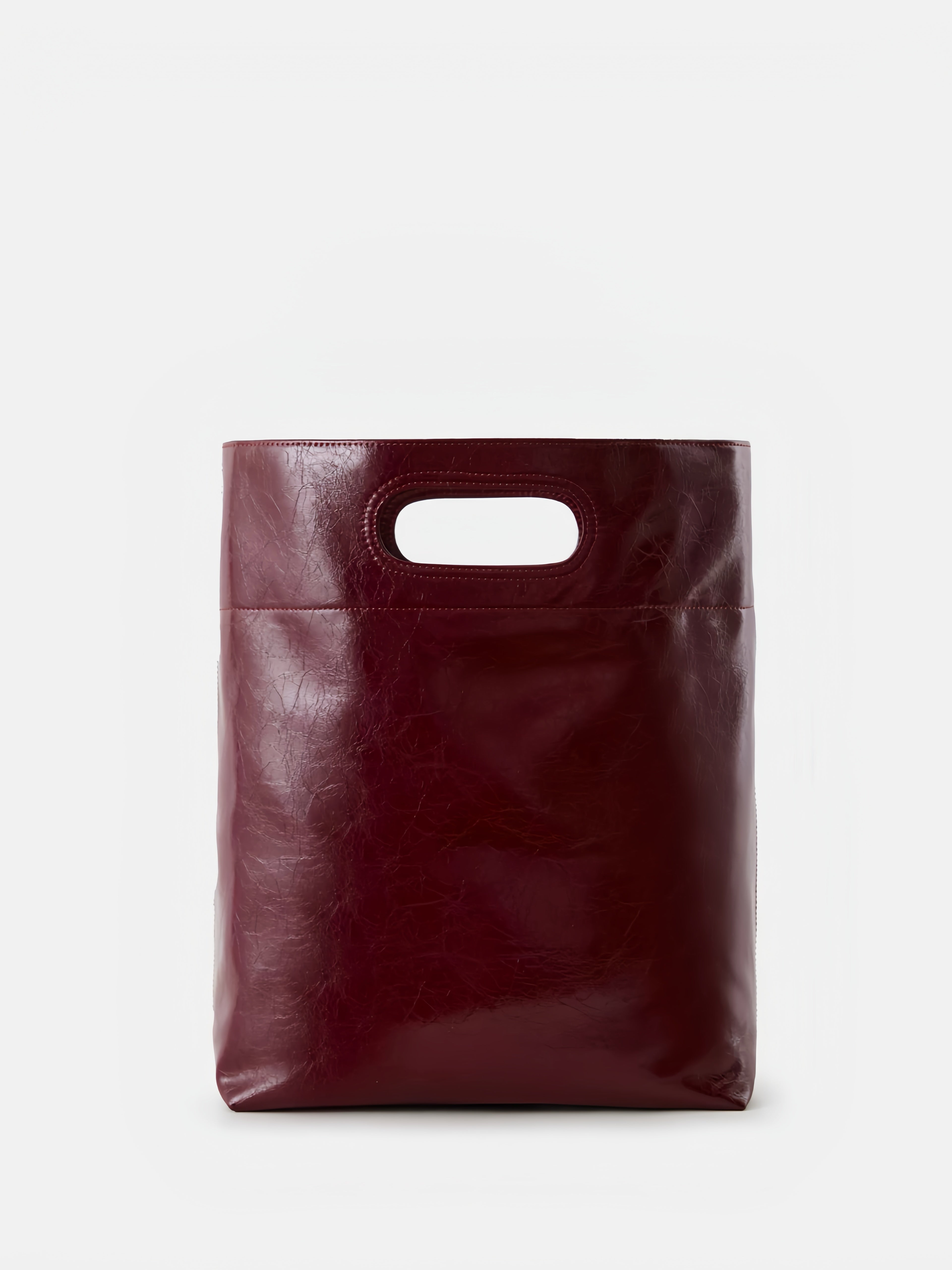 Burgundy Structured Leather Tote – Convertible Crossbody Shoulder Bag with Cutout Handle | Minimalist City Bag