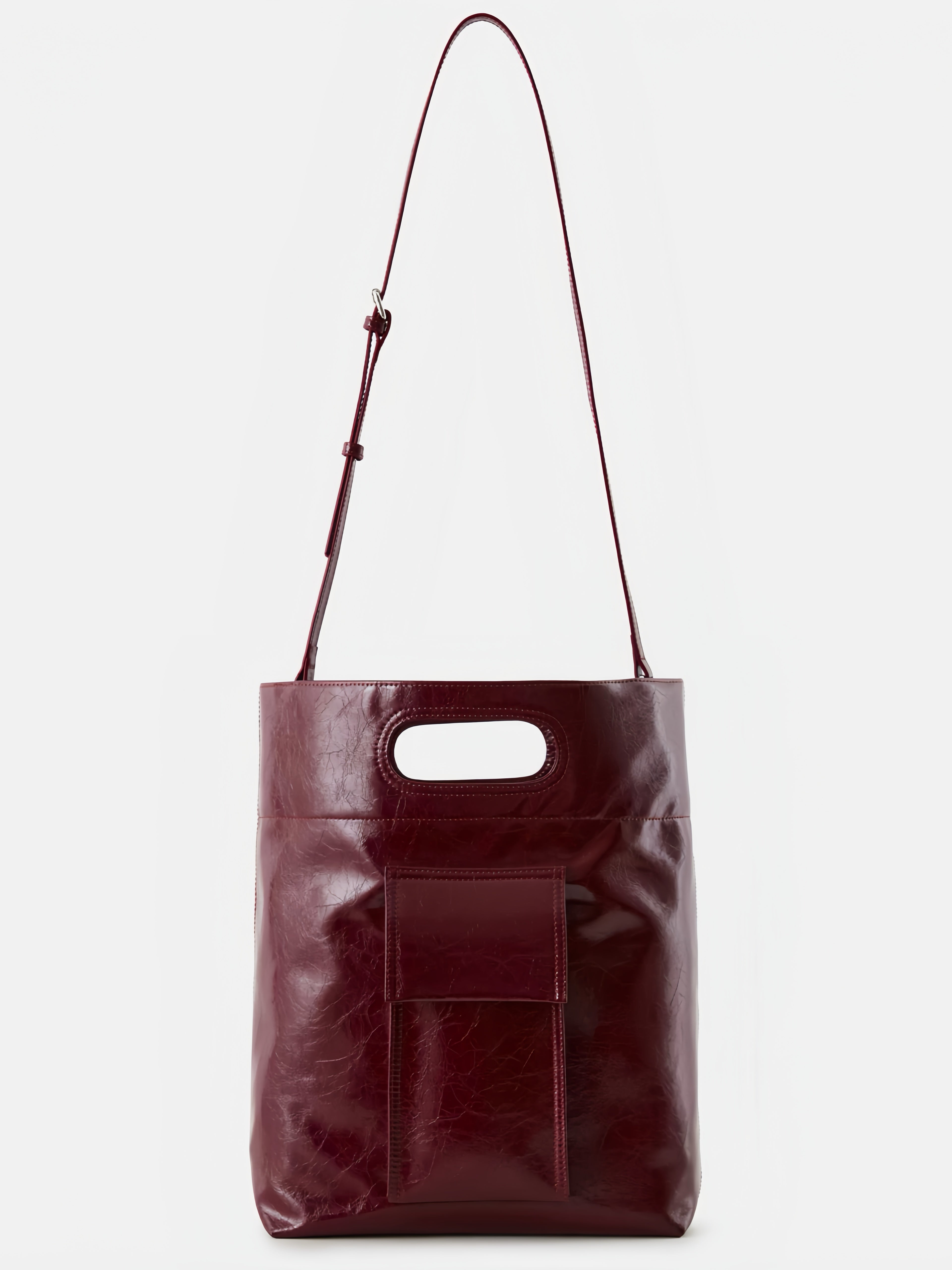 Burgundy Structured Leather Tote – Convertible Crossbody Shoulder Bag with Cutout Handle | Minimalist City Bag