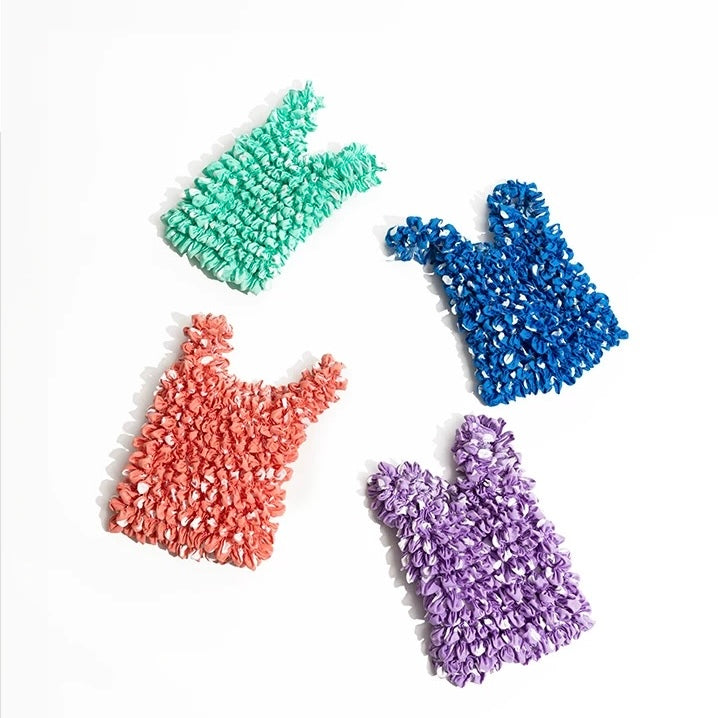 Stretch Net Tote Bag – Hand-Knotted Terylene Mesh in Red, Purple, Green, Blue | Lightweight, Foldable, Eco-Friendly