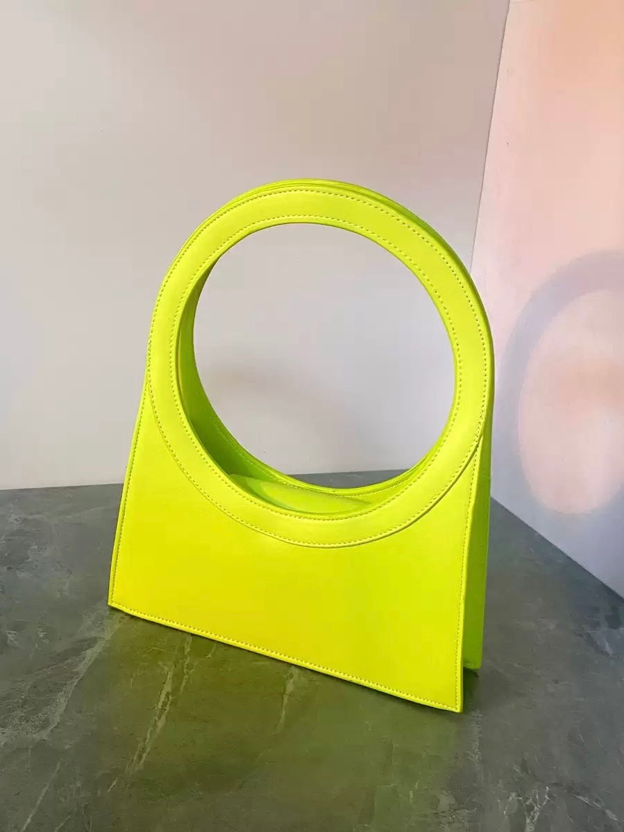 Geometric Circle Handle Handbag – Modern Sculptural Purse in Black & Neon Green | Statement Top Handle Bag