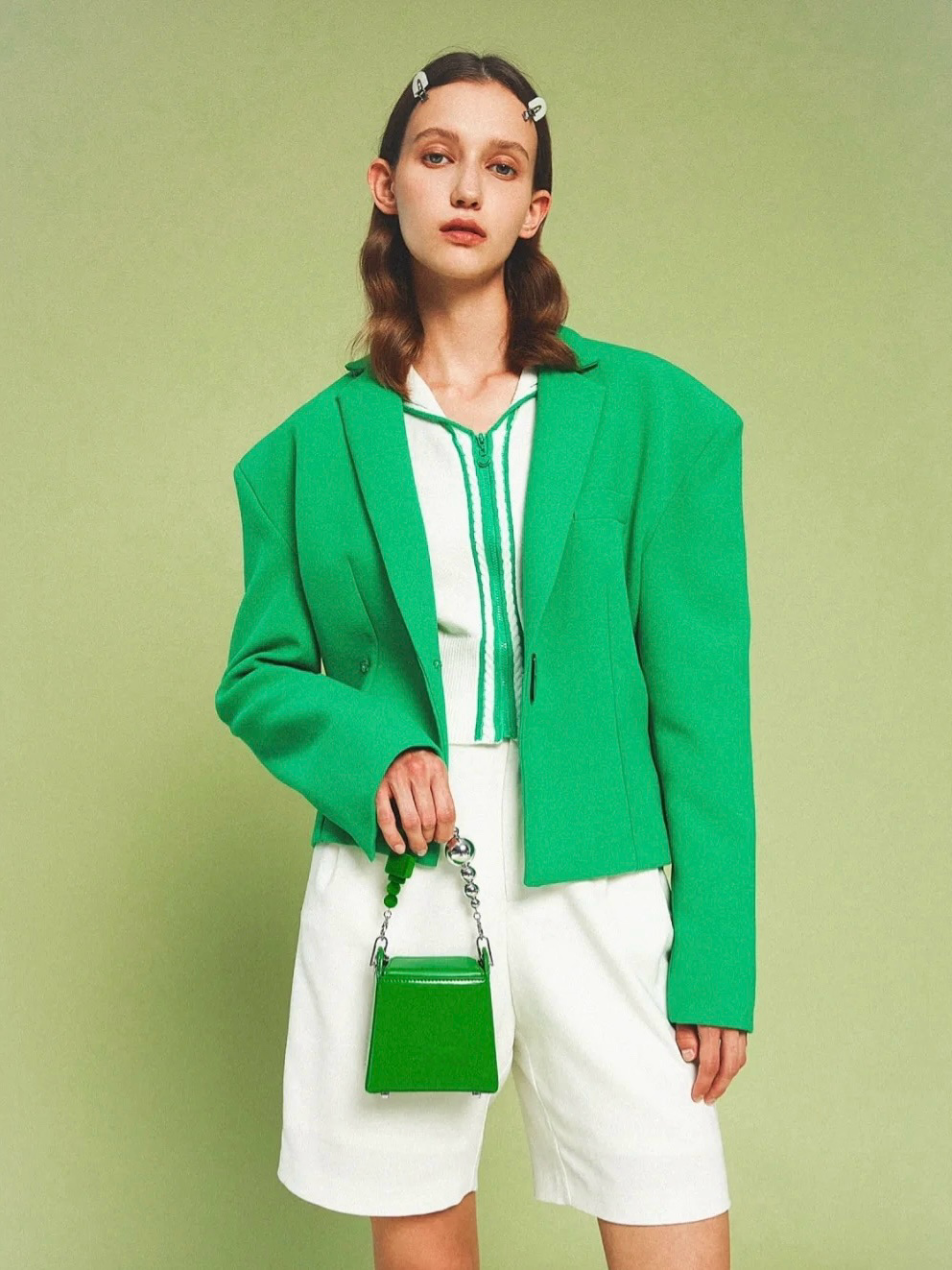 Mini Box Handbag – Sculpted Top Handle Bag with Oversized Beads in Blue & Green | Geometric Crossbody Purse