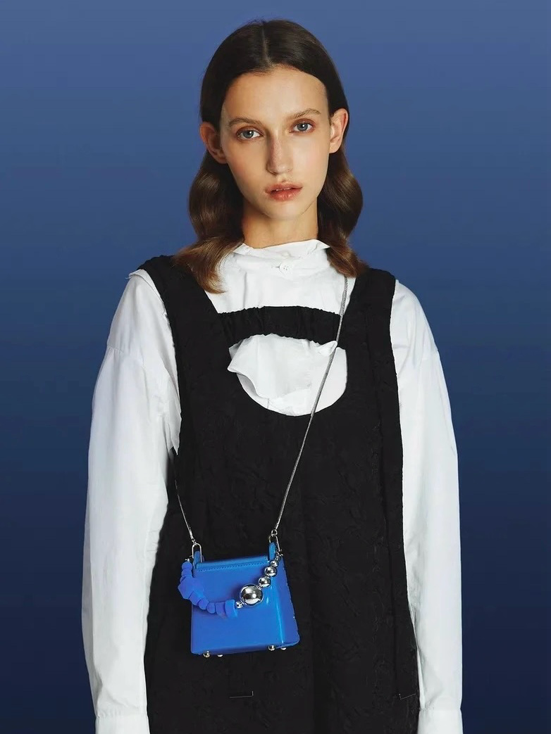 Mini Box Handbag – Sculpted Top Handle Bag with Oversized Beads in Blue & Green | Geometric Crossbody Purse