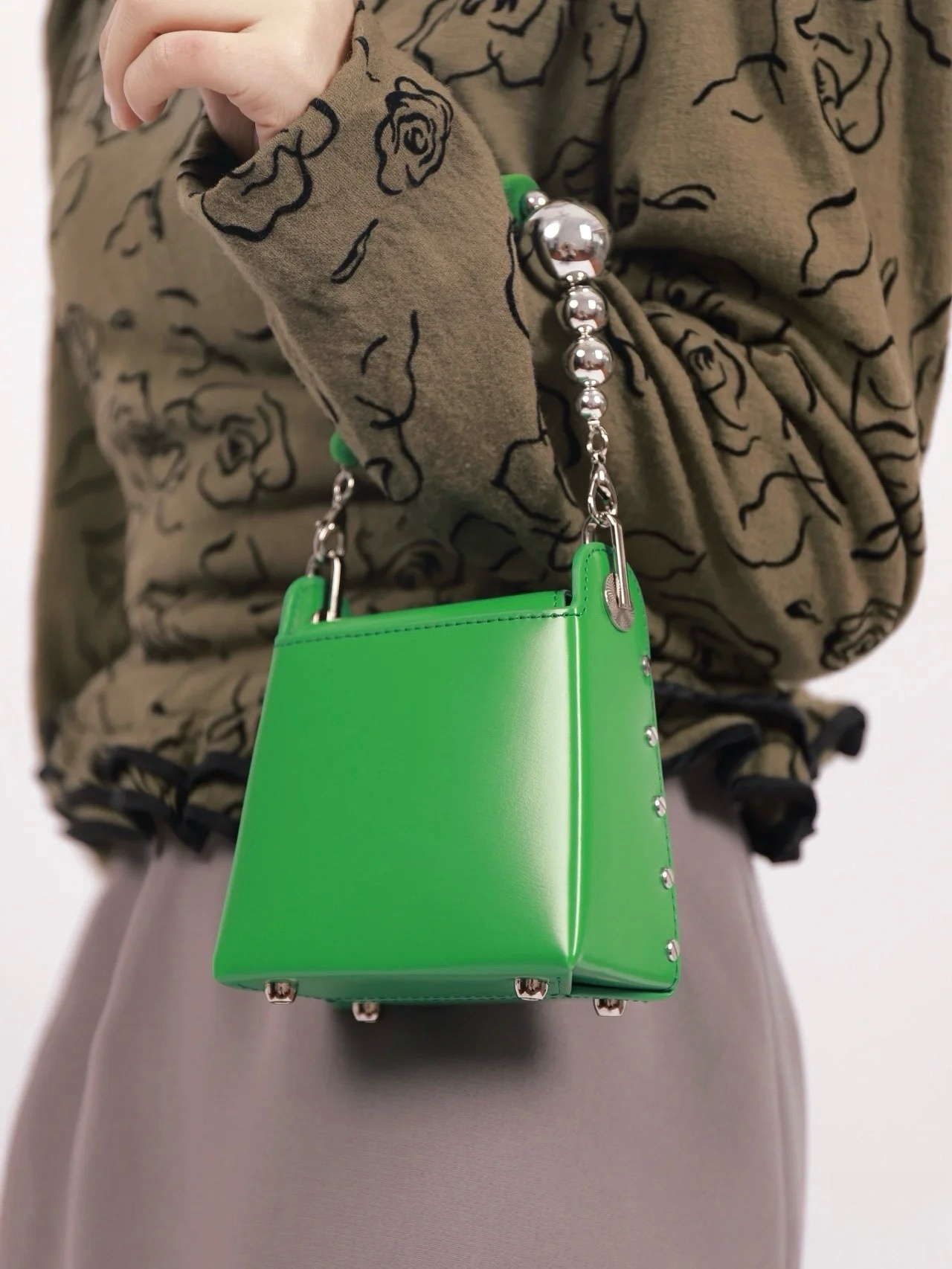 Mini Box Handbag – Sculpted Top Handle Bag with Oversized Beads in Blue & Green | Geometric Crossbody Purse