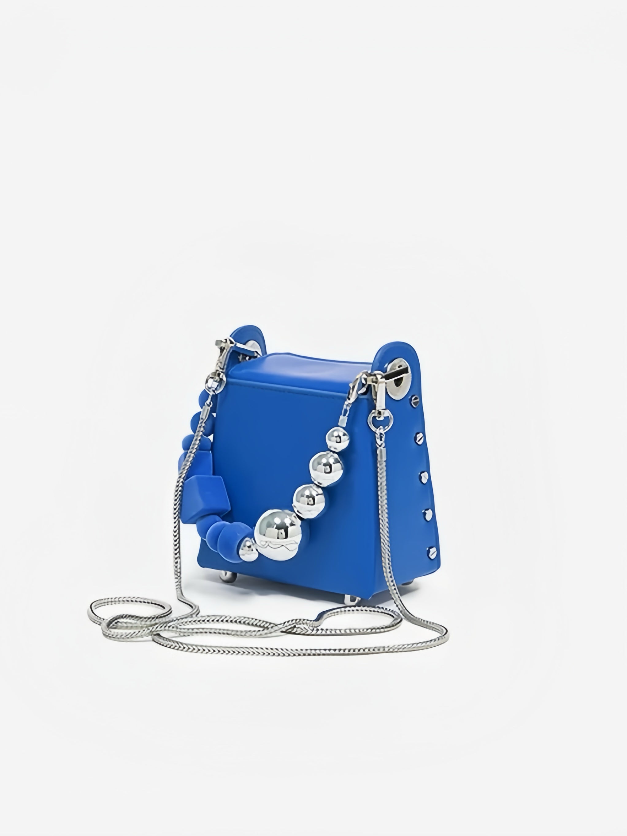 Mini Box Handbag – Sculpted Top Handle Bag with Oversized Beads in Blue & Green | Geometric Crossbody Purse
