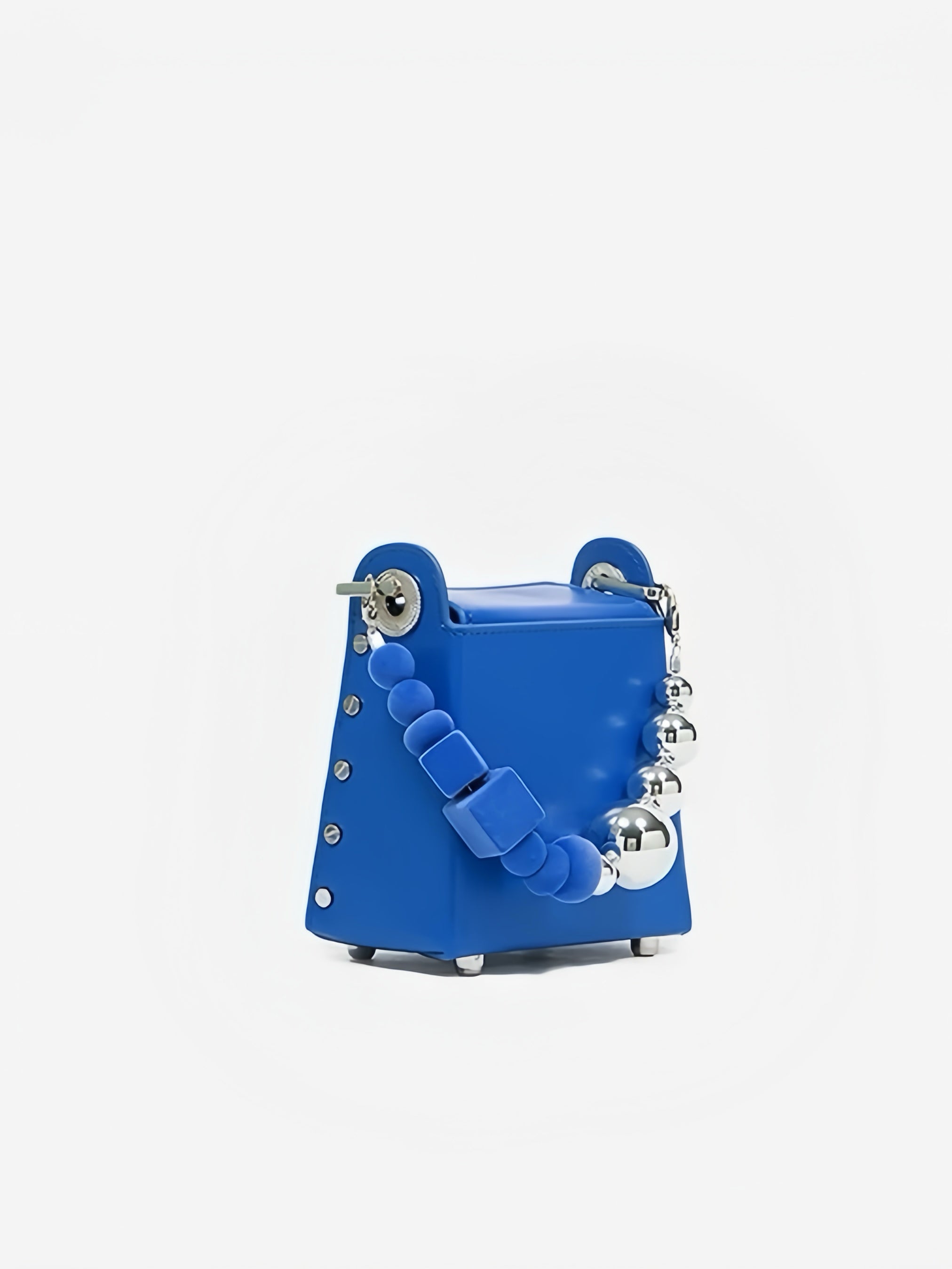 Mini Box Handbag – Sculpted Top Handle Bag with Oversized Beads in Blue & Green | Geometric Crossbody Purse
