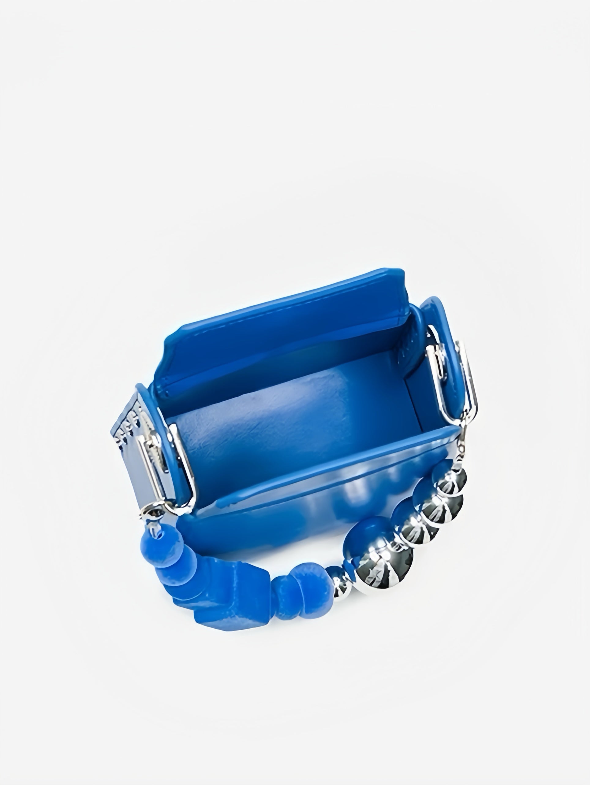 Mini Box Handbag – Sculpted Top Handle Bag with Oversized Beads in Blue & Green | Geometric Crossbody Purse
