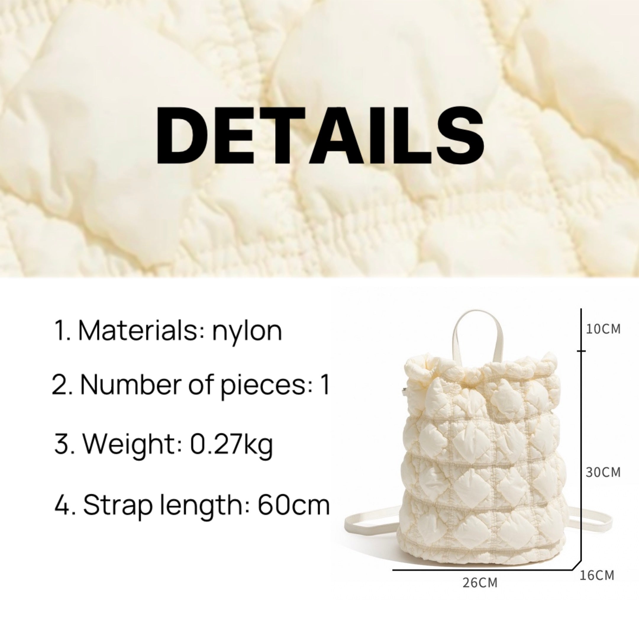 Quilted Puff Backpack – Lightweight Drawstring Bag in Black, White & Silver | Fashion Padded Travel Backpack