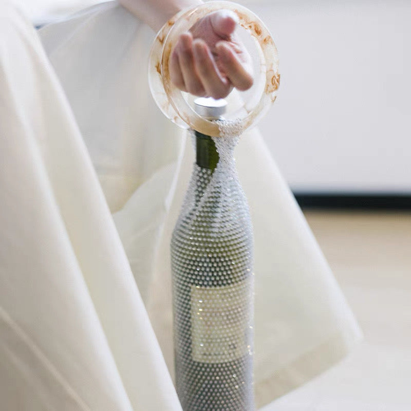 Crystal Mesh Bottle Bag – Fits 750ml Wine | Rhinestone Wine Clutch with Acrylic Handle