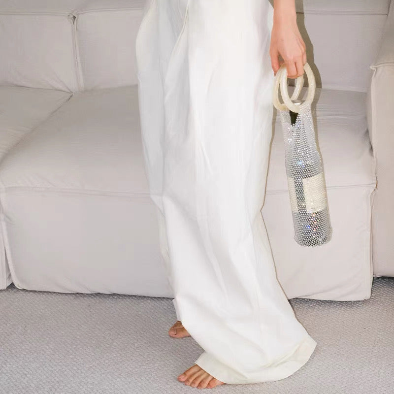 Crystal Mesh Bottle Bag – Fits 750ml Wine | Rhinestone Wine Clutch with Acrylic Handle