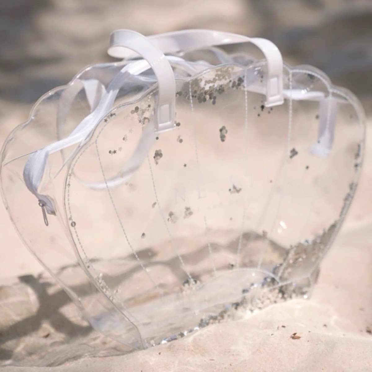 Clear Shell Beach Tote – Glitter Transparent PVC Bag for Summer & Travel