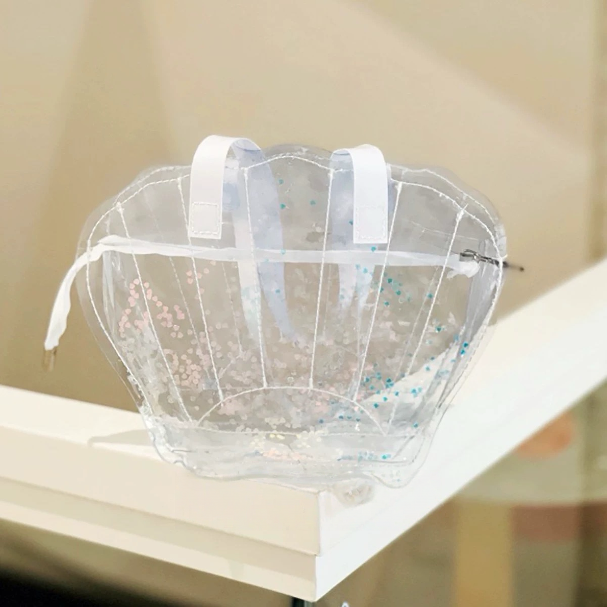 Clear Shell Beach Tote – Glitter Transparent PVC Bag for Summer & Travel