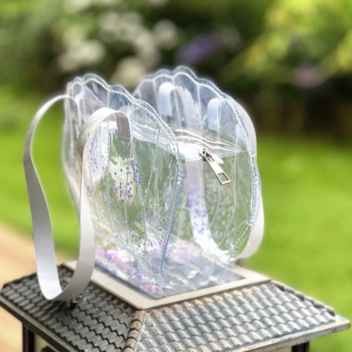 Clear Shell Beach Tote – Glitter Transparent PVC Bag for Summer & Travel