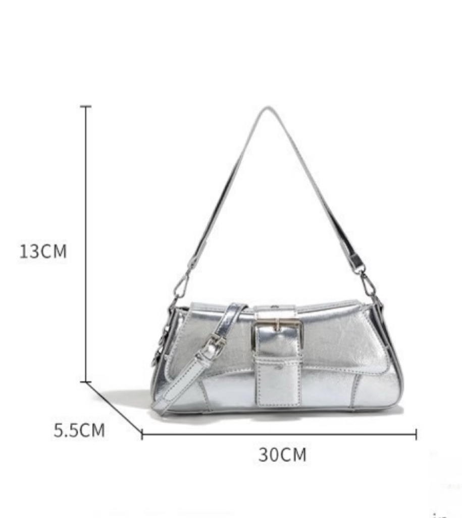 Chic Metallic Buckle Shoulder Bag – Silver / Black / Pink | Trendy Croc-Textured Handbag